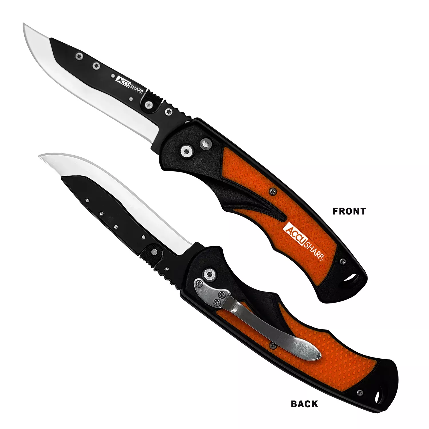 AccuSharp Replaceable Blade Razor 3.50" Folding Plain Stainless Steel Orange Anodized Aluminum Handle