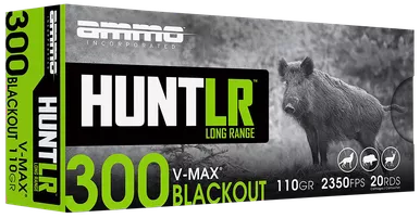 Ammo Inc Hunt .300 Blackout Ammo 110 Grain V-Max Polymer Tip Box of 20