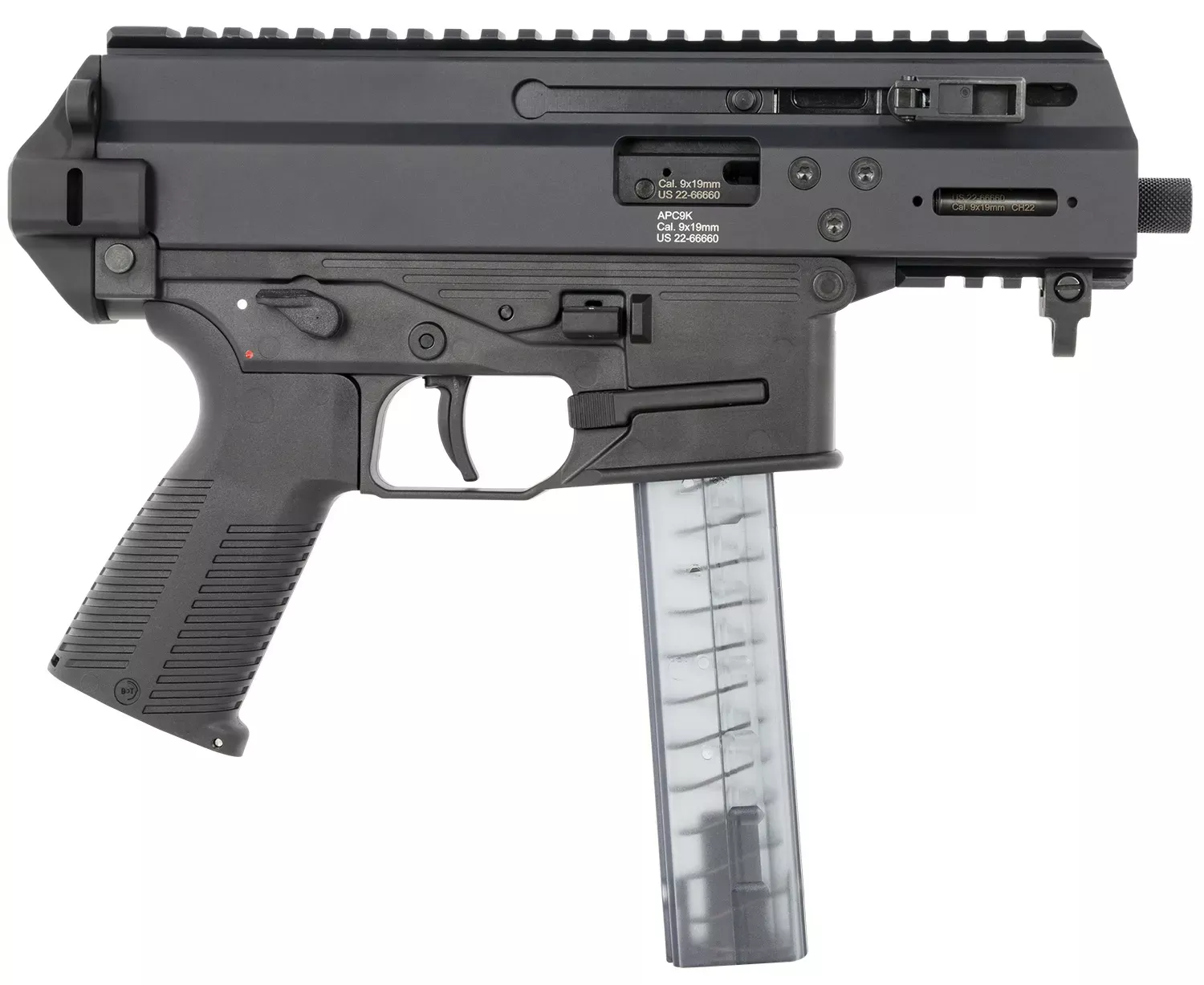 B&T Firearms APC9K 9mm 30+1 4.30" Threaded Barrel Steel Upper Polymer Lower Blowback Action Pic Rail 2-Stage Trigger 36176502