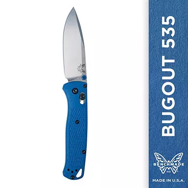 BENCHMADE Bugout Plain Drop point Blue Handle Satin Finish Knife (535)
