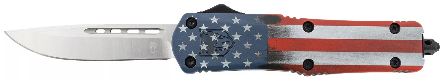 CobraTec Knives FS-3 American Flag Medium 3" OTF Dagger Plain D2 Steel Blade 4.50" Aluminum Cerakoted Handle
