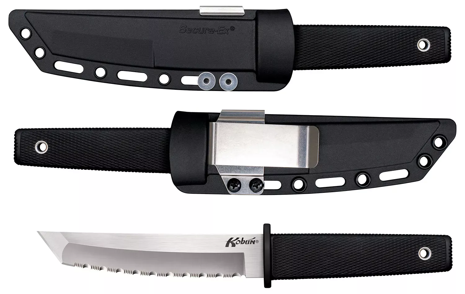 Cold Steel Kobun5.50" Fixed Tanto Serrated AUS-8A SS Blade/Black Checkered Kray-Ex Handle Includes Sheath