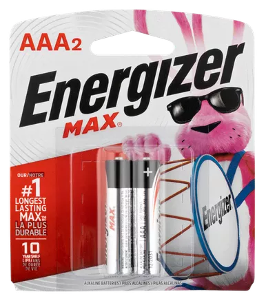 Energizer E92BP2 AAA Max Battery, Black/Silver, 1.5V, 2 Pack