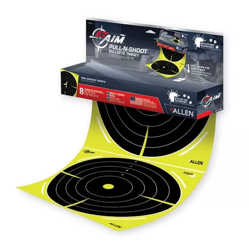 EZ-Aim 15256 Splash Reactive Pull-N-Shoot BullseyeHanging 12" x 12" Black/Yellow 8 Per Roll