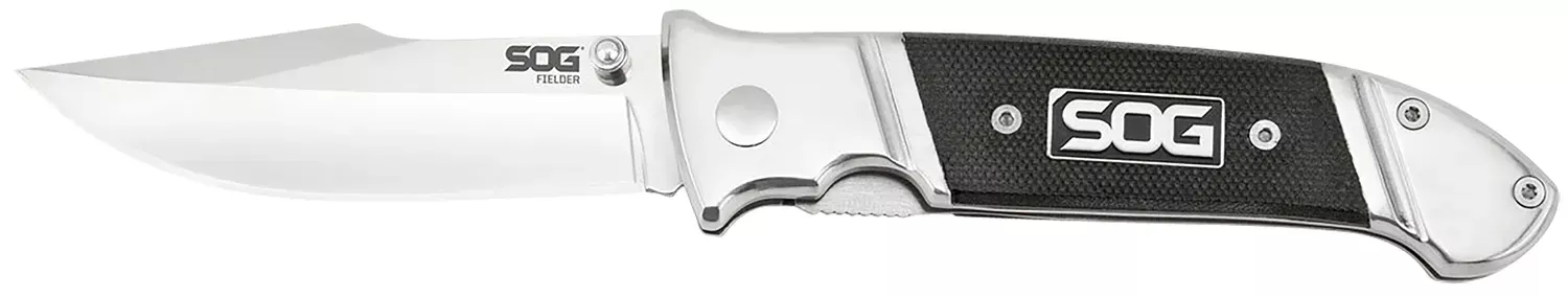 Fielder 3.30" Folding Clip Point Plain Satin 7Cr17MoV SS Blade Black G10 Handle Includes Belt Clip