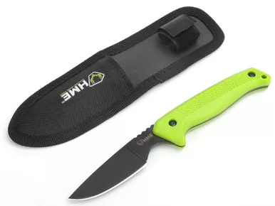 Hme KN-FBCK Fixed Blade Knife 2.5" Plain Blade Green TPR Handle Black Oxide