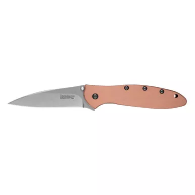 Kershaw Leek, 3" Folding Knife/Assisted, Wharncliffe Point, Plain Edge, CPM154 Stonewashed, Copper Handle Scales 1660CU