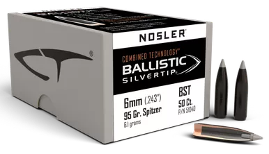 Nosler 51040 Ballistic Silvertip6mm 95gr Spitzer Point 50/Box