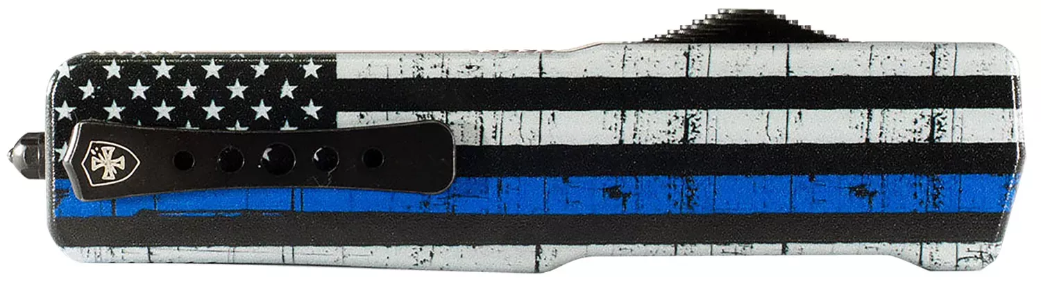 Templar Knife Premium Lightweight Slim 3.16" OTF Dagger Plain Black Oxide Stonewashed Powdered D2 Steel Blade/4.93" Black & White w/Blue Line Anodized Aluminum Handle