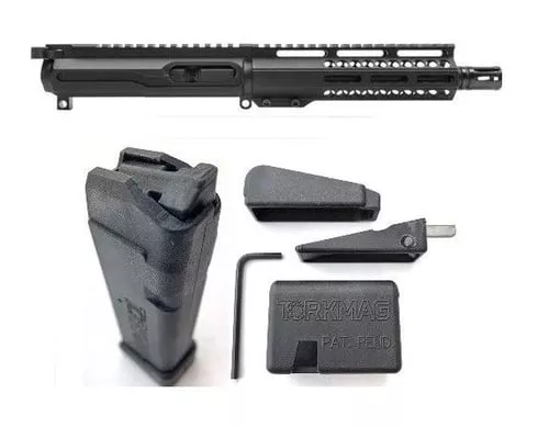"TorkMag Complete AR Upper Magdapt 17 Bundle - Black | 9mm | 8"" Barrel | 7"" M-LOK Rail | Includes 2 G17 20rd Mags & 1 AR-to-Glock Magwell Adapter"