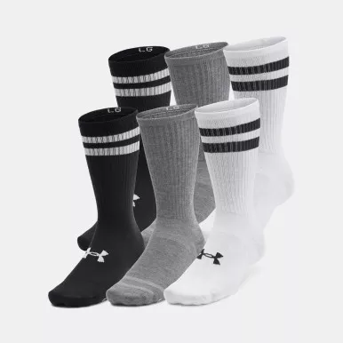 UNDER ARMOUR Unisex Essential 6-Pack White/Black Crew Socks (1387058-101)
